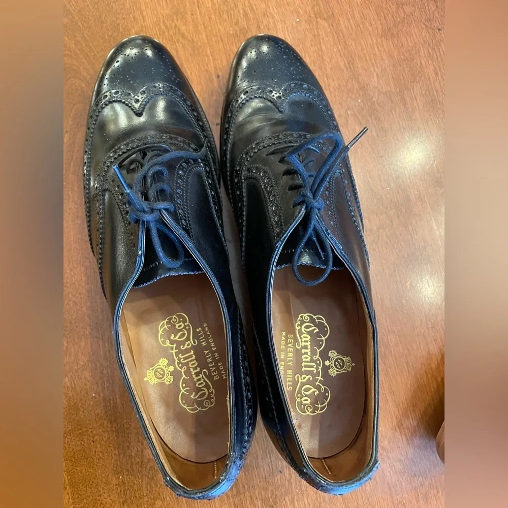 Carroll and Company Beverly Hills Black Leather wingtips 9 narrow - Picture 4 of 10
